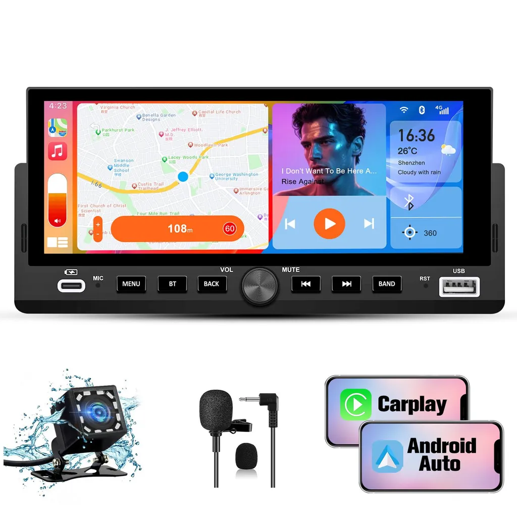 Autoradio 1 DIN 6.86 IPS Touch - CarPlay Android Auto GPS Camera
