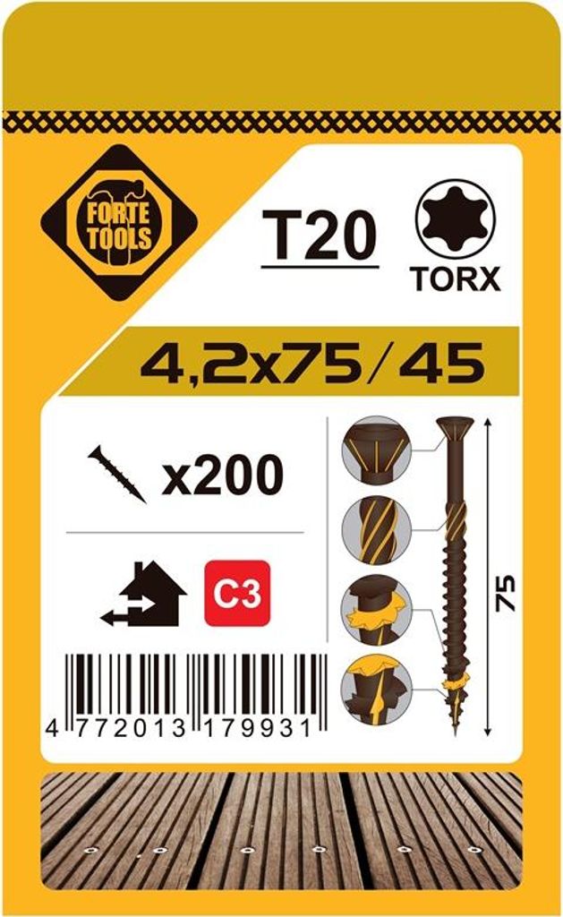 Terrassenschraube T20 4,2X75 BRAUN (200)