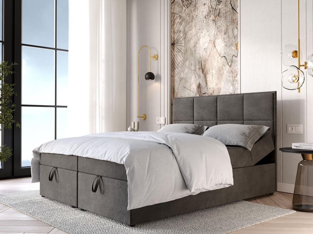 Gepolstertes Boxspringbett 160x200 RAHIFA - grau