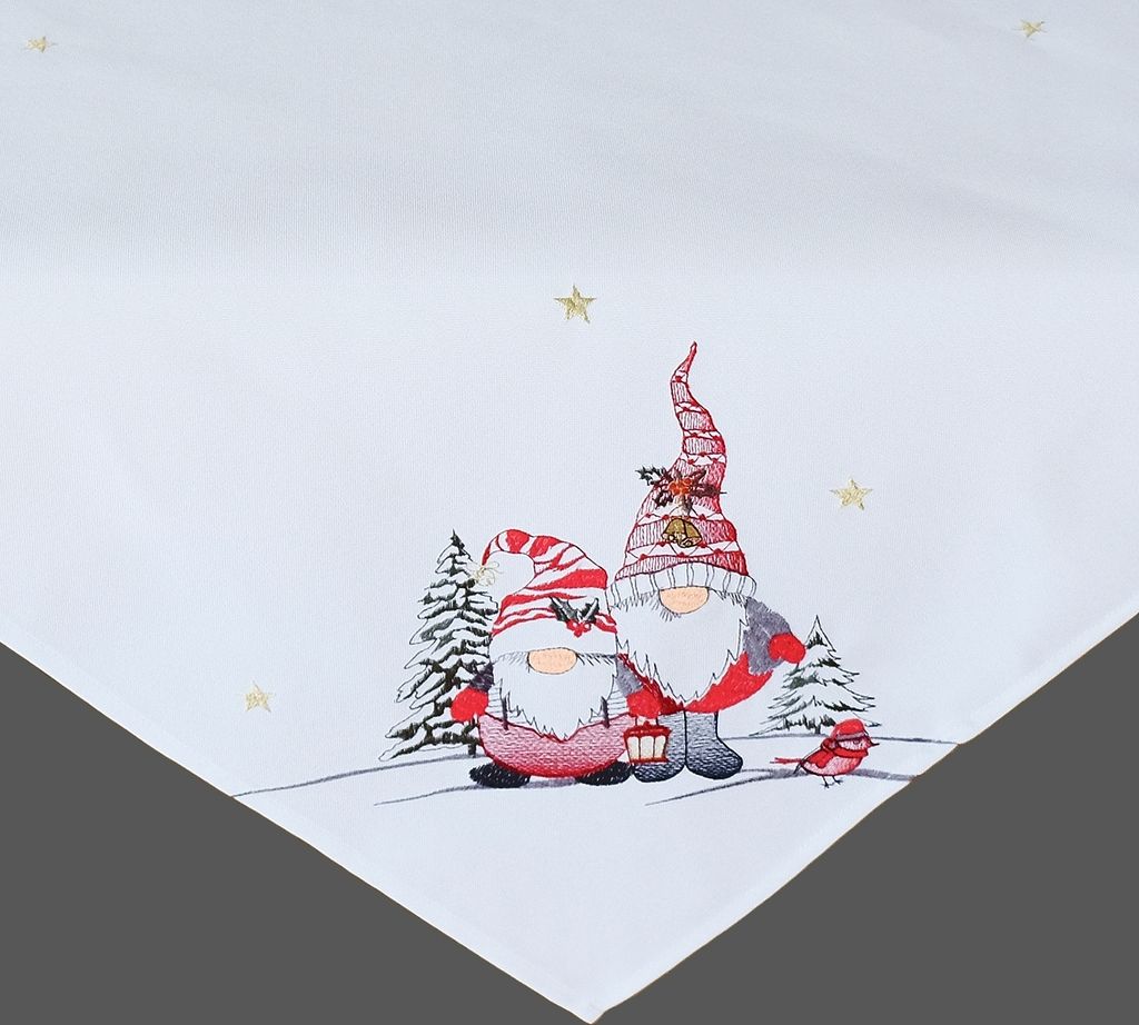 Tischwäsche Stickerei Wichtel Tischdecke Tischläufer Weihnachten 85 x 85 cm