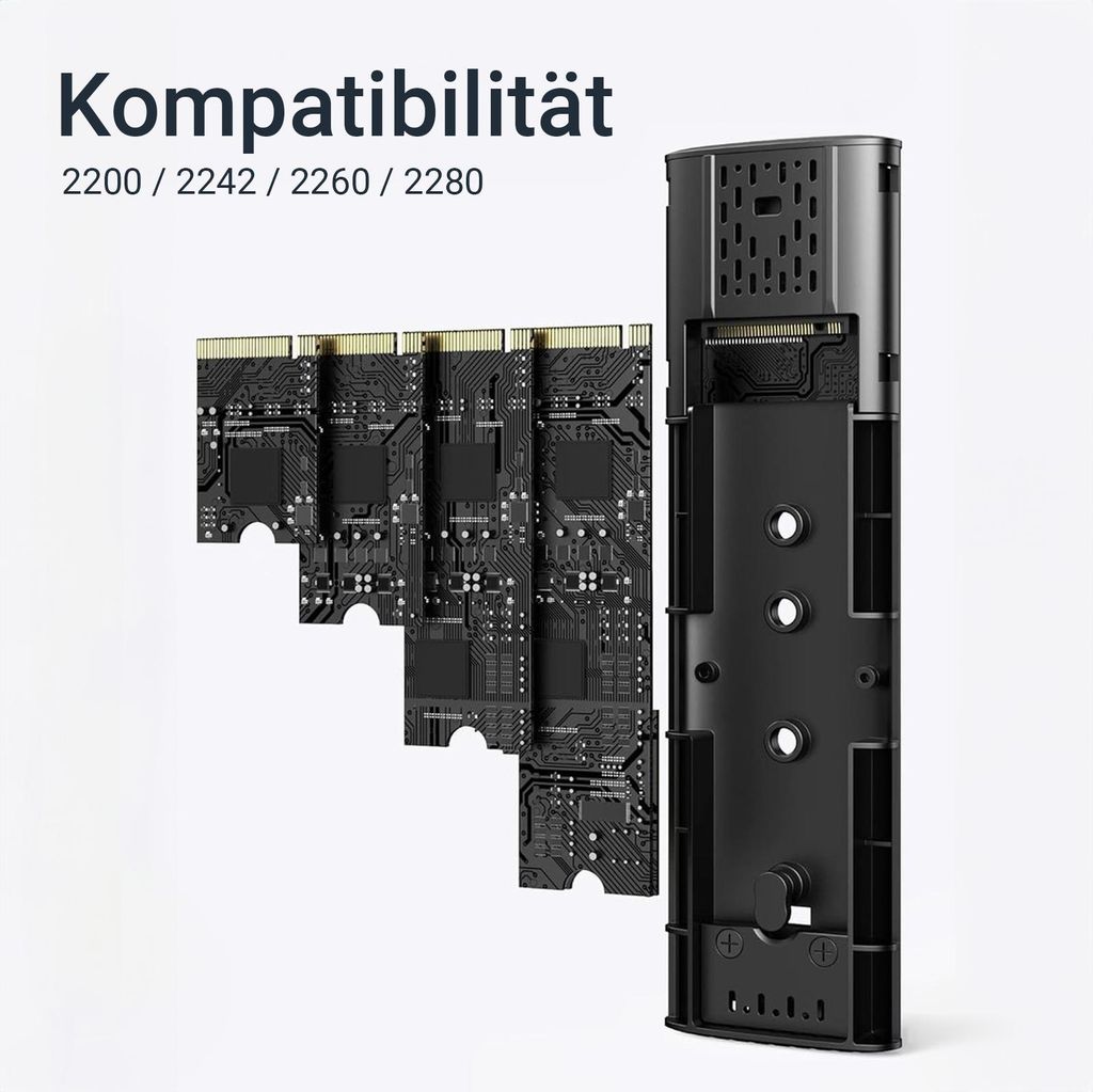 Qost – Aluminium M.2 SSD Gehäuse – NVMe / NGFF / SATA – USB 3.2 Gen 2 – 10 Gbit/s – M-Key PCIe & B+M-Key PCIe 2230 / 2242 / 2260 / 2280