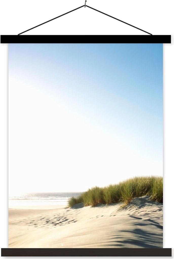 MuchoWow Textilposter Strand - Meer - Gras 60x80 cm mit schwarzem Rahmen - Plakathalter