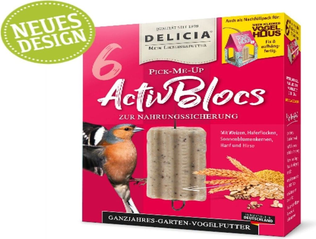 Delicia Pick-me-up Aktiv Bloc mit Aufhänger Vogelfutter ganzjahres Futter 6 Stck