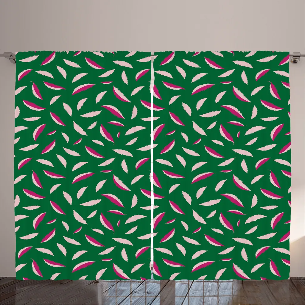 Rideaux universels pour grand salon 280x225 cm motif nature vert fougère