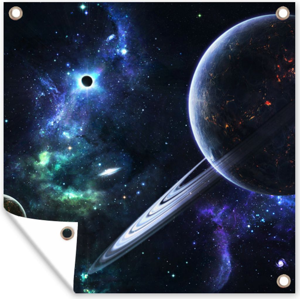 MuchoWow 50x50 cm Outdoor-Poster Gartendeko Sichtschutz Garten Poster für den Garten Buntes Bild der Milchstraße mit Planeten
