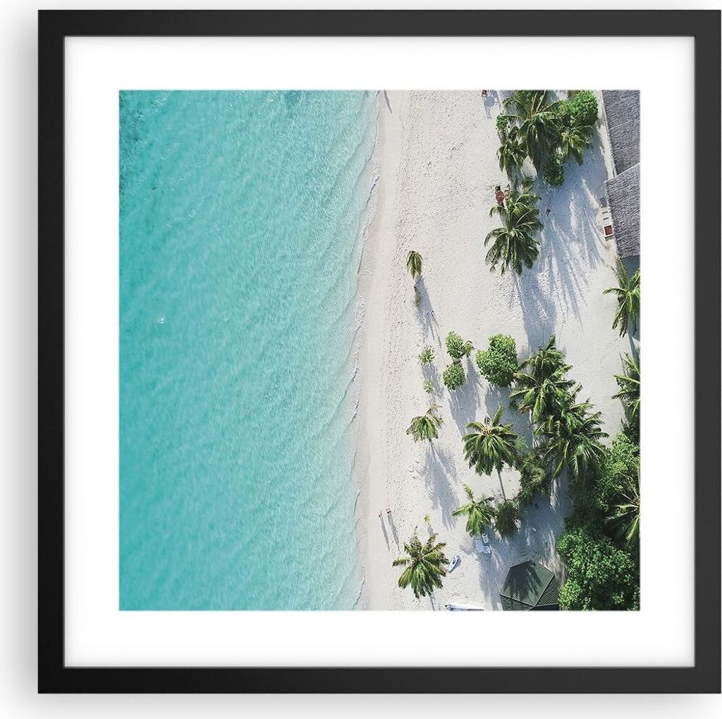 Gerahmtes Poster - Schwarzer Rahmen - Luftaufnahmen himmlisch Strand - 40x40 cm - Wand Bild - Wanddeko - Wandbilder - Kunstposter - Wandposter - Bi...