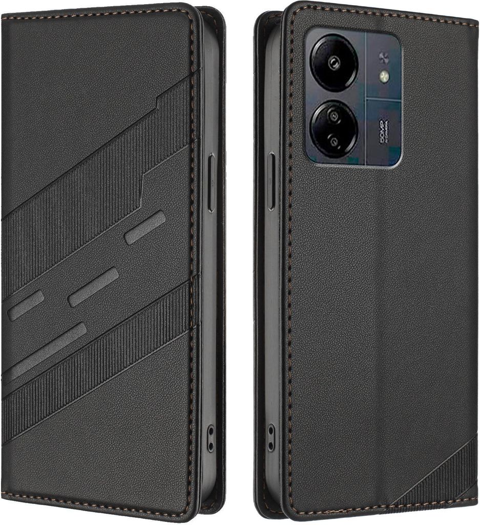 Hülle für Xiaomi Redmi 13C /Poco C65/Poco M6 5G, Kunstleder Brieftaschen Handyhülle mit Kartenfach und Standfunktion Schwarz