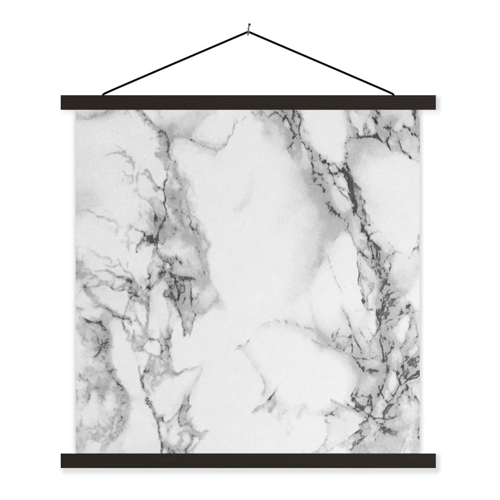 MuchoWow Textilposter Marmor - Stein - Weiß - Grau - Schwarz - Marmoroptik 40x40 cm mit schwarzem Rahmen - Fotos
