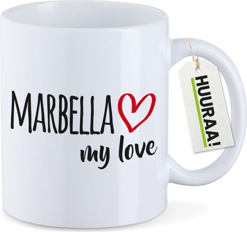 Huuraa Kaffeetasse Marbella my love 330ml Weiß Keramik Kaffeebecher Geschenkidee