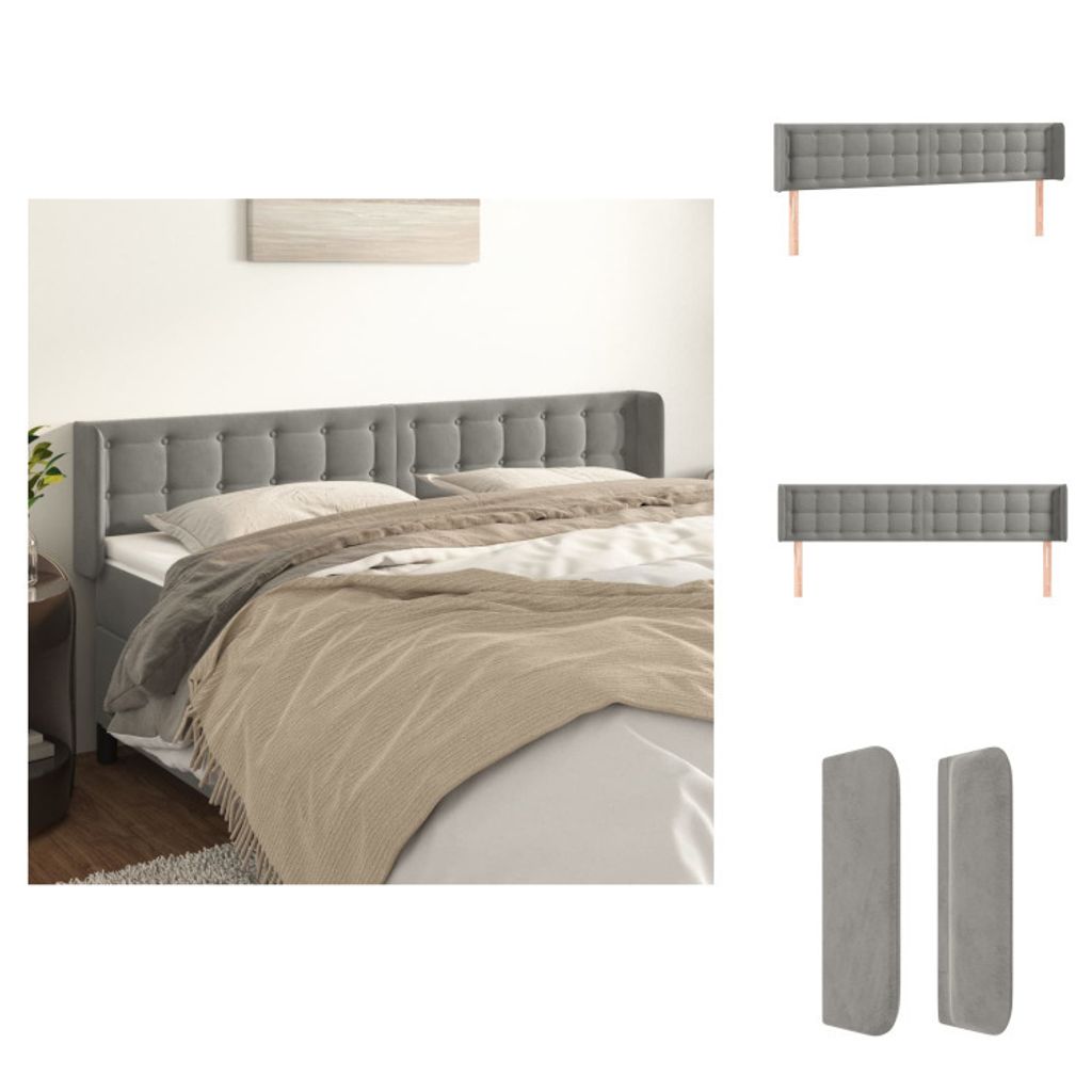 vidaXL Kopfteil mit Ohren Hellgrau 163x16x78/88 cm Samt - Kopf- & Fußenden
