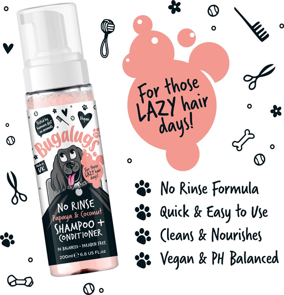 Bugalugs Trockenshampoo Hundeshampoo ohne Wasser 200ml Papaya & Kokos
