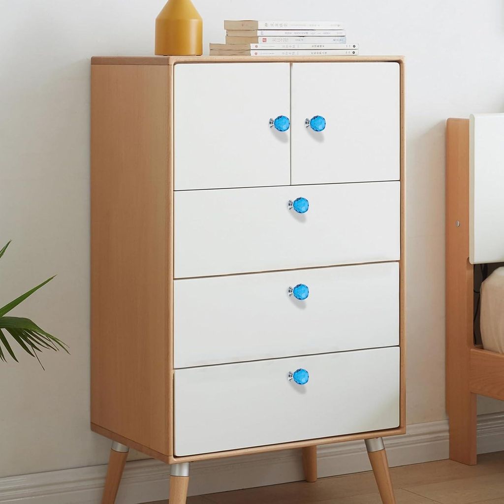 Roellgs 12 Stück 30mm Runde Klare Kristallglas Möbelknöpfe, Möbel Tür Schublade Griff mit Schrauben für Zuhause, Küche, Büro, Möbel Schubl...