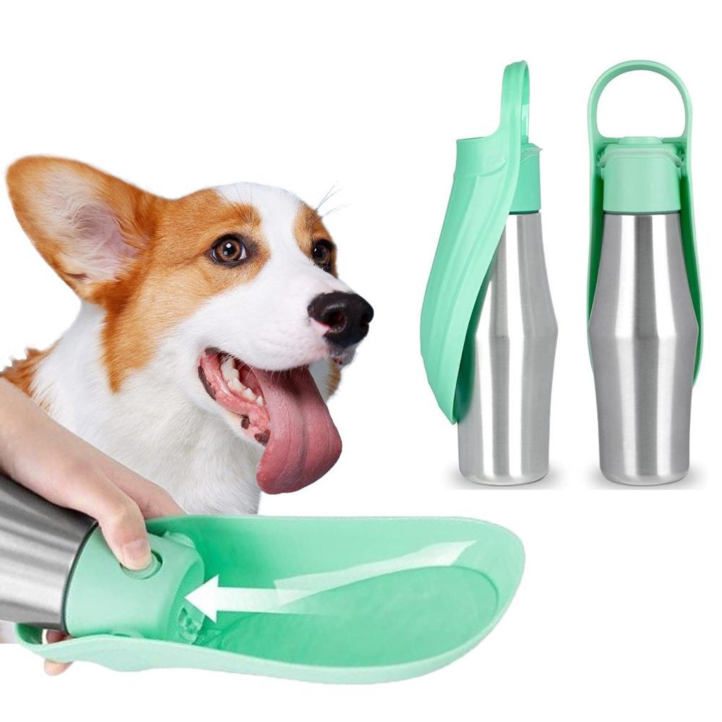 Trinkflaschen, Hundenäpfe, 750ml Hund Wasserflasche, Tragbare Hundewasserspender, 180° Faltbar Haustier Wasserflasche, Edelstahl Hundetrinkflasche