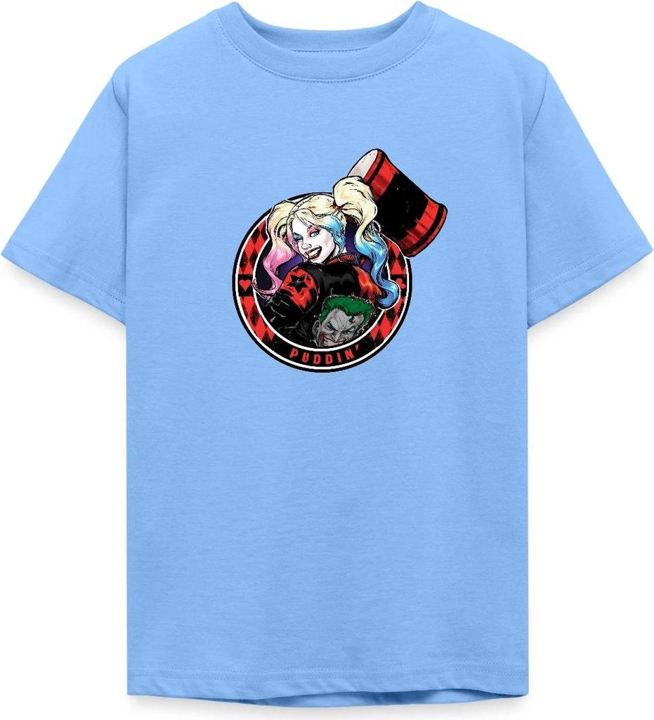 Spreadshirt Harley Quinn Puddin' Teenager T-Shirt, 134/146 (9-11 Jahre), Himmelblau