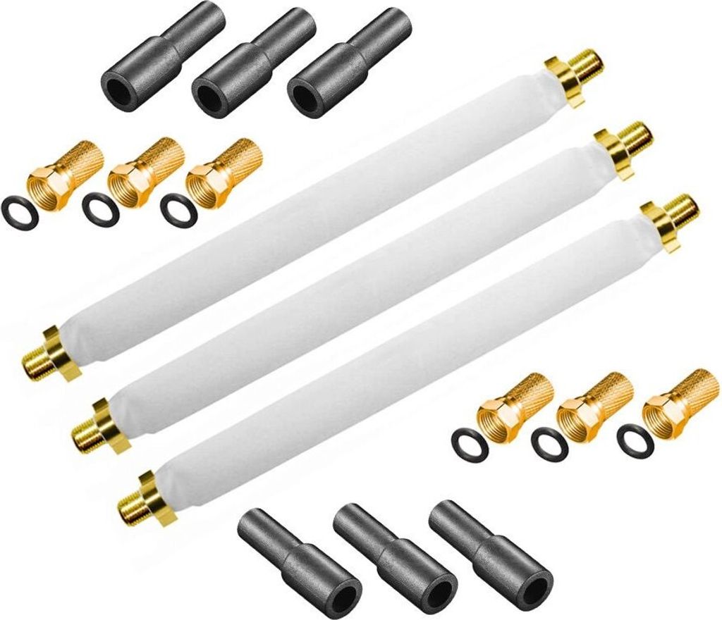 ARLI 3x Fensterdurchführung 20 cm – Selbstklebend + 6x F-Stecker + 6x Gummitülle | SAT TV Flachkabel für Fenster & Türen