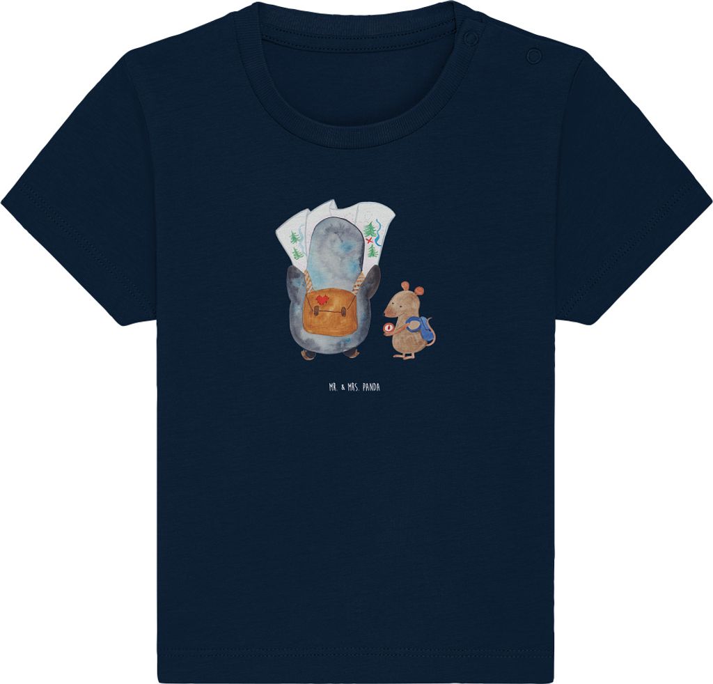 Mr. & Mrs. Panda T-Shirt Pinguin & Maus Wanderer 6. - 12. Monat - French Navy - Geschenk, Baby, Top, Kinder, Wandern, Babyshirt, Ausflug, Pinguine,...