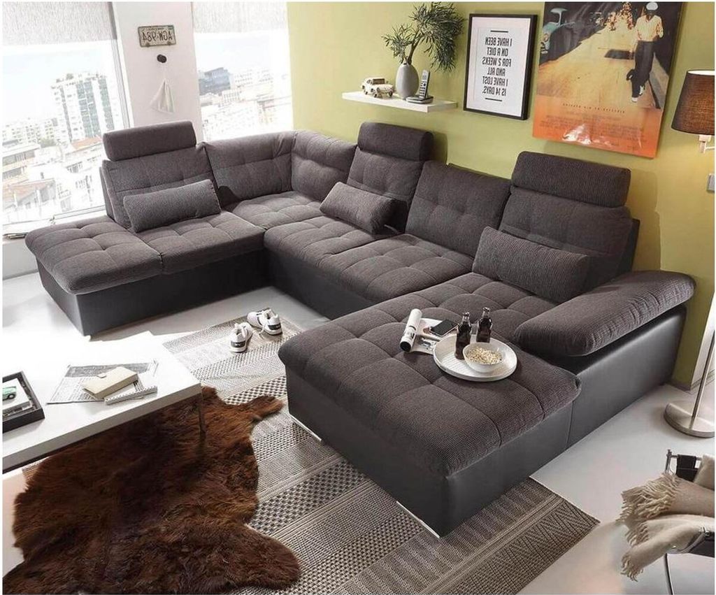 Ecksofa U-Form Sofa Wohnlandschaft Garnitur Polster Bettfunktion Design Modern