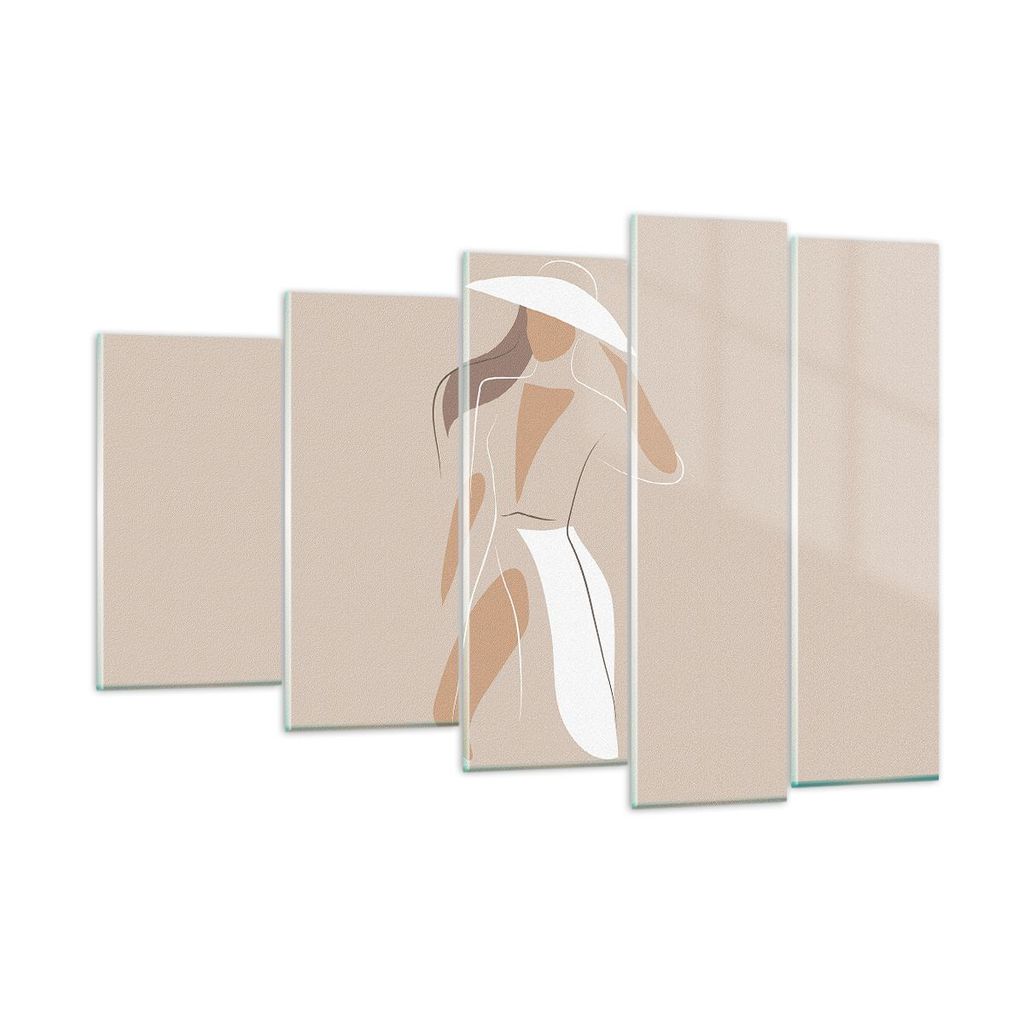 Bilder auf glas - 5 Teile - Minimalismus Frau Buntstift - 150x100cm - Glasbilder - Wandbilder - Bilder - Wanddekoration aus Glas - Glas Bilder - Wa...