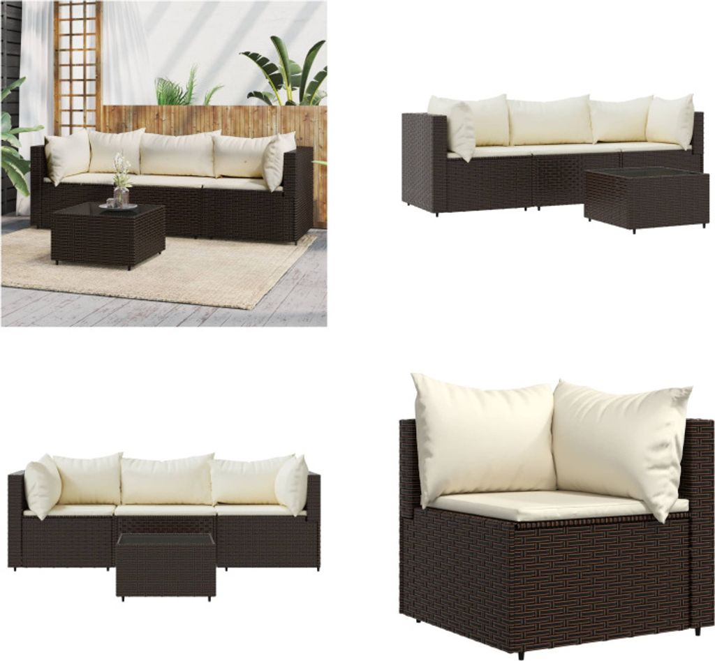 vidaXL 4 tlg. Garten Lounge Set mit Kissen Braun Poly Rattan - Garten Lounge Set - Garten Lounge Sets - Outdoor Lounge Set - Lounge Set Terrasse
