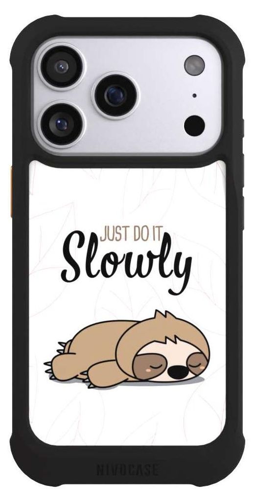 NIVOCASE Hülle für Apple iPhone 17 Pro Stoßfeste Handyhülle NIVOmax Case Schwarz Faultier Tiere lazy sunday