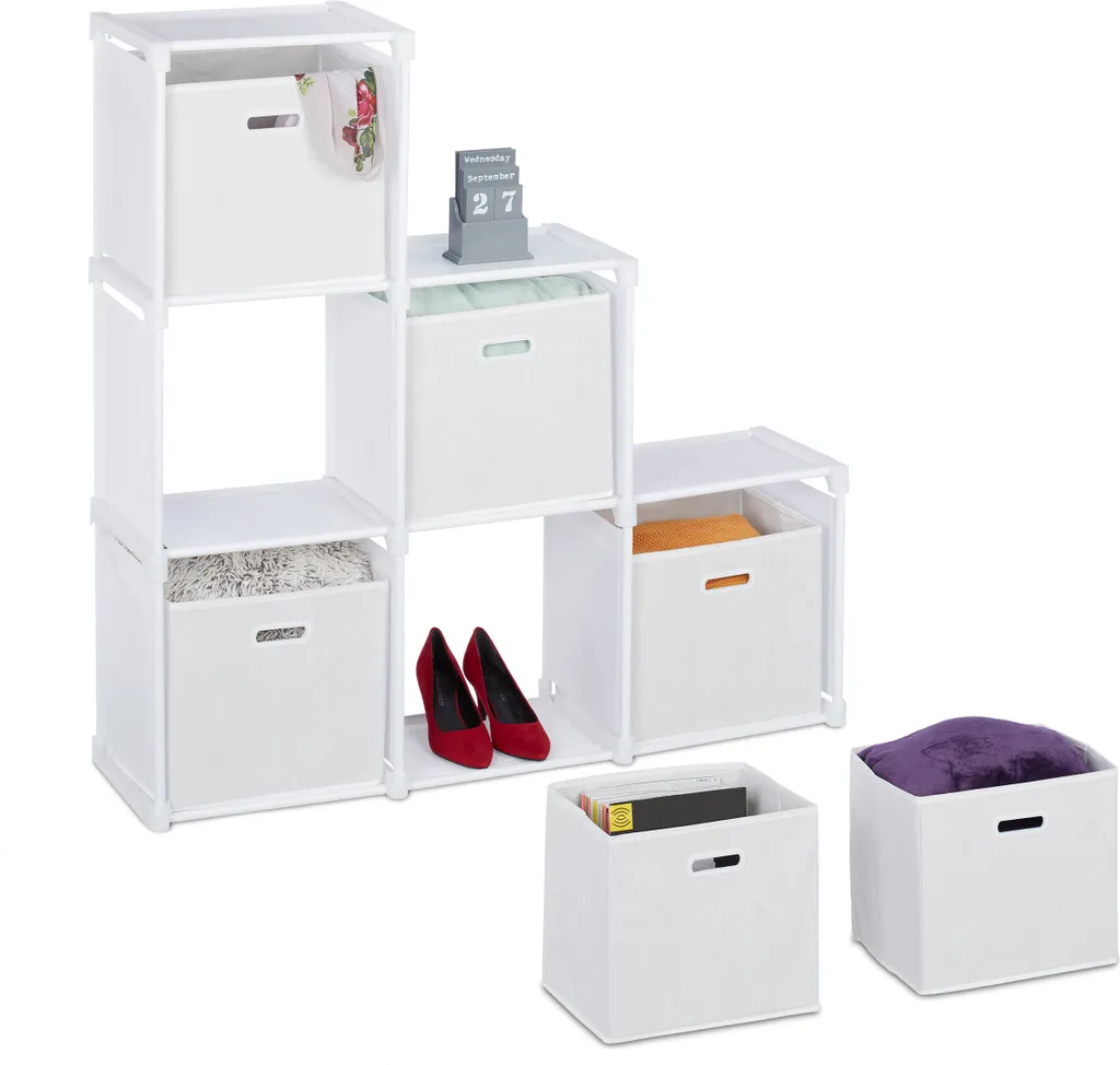 Relaxdays Étagère Blanche à Gradins avec 6 Compartiments pour Rangement