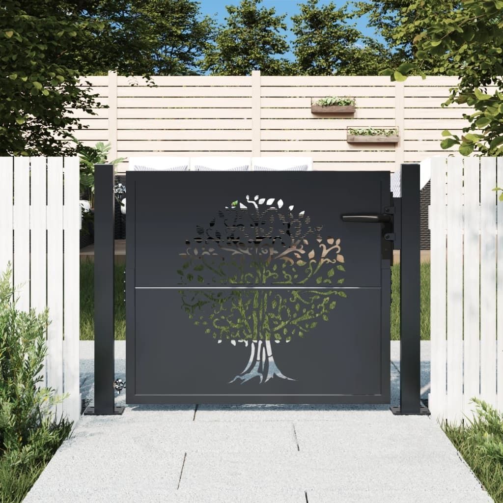 Möbel Gartentor Anthrazit 105x105 cm Stahl Baum-Design - Gartentore 153155