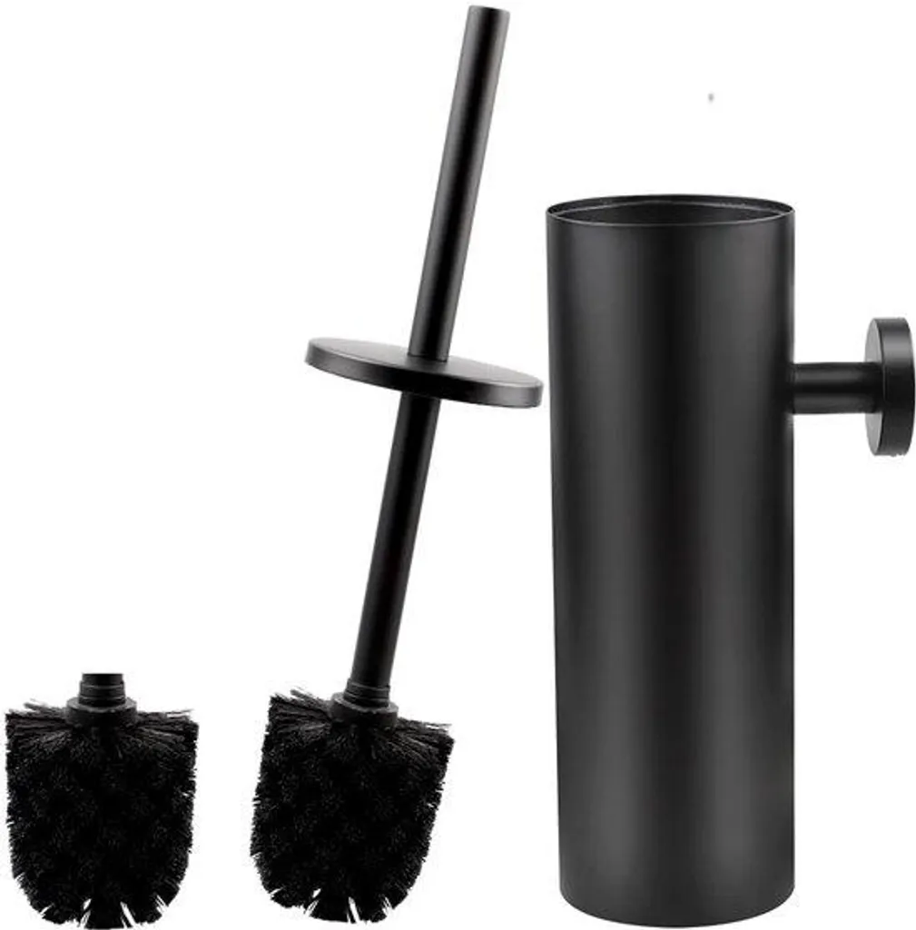 Brosse WC noire en RVS anti-trace avec brosse de rechange et support