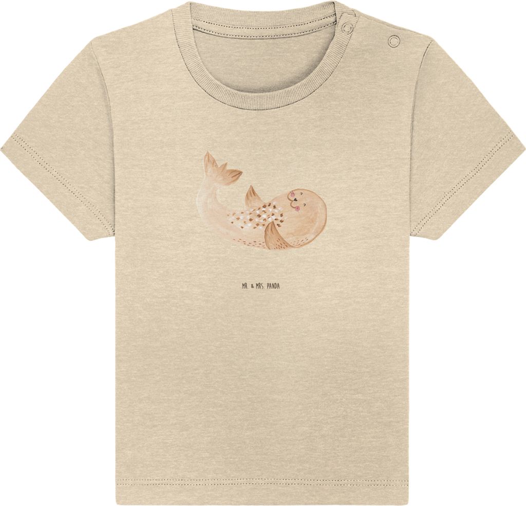 Mr. & Mrs. Panda Babyshirt Robbe Liegen 12. - 18. Monat - Natural Raw - Geschenk, Kinder Top, Nordsee, Seehund, Ostsee, Baby Kurzarmshirt, Jerseysh...