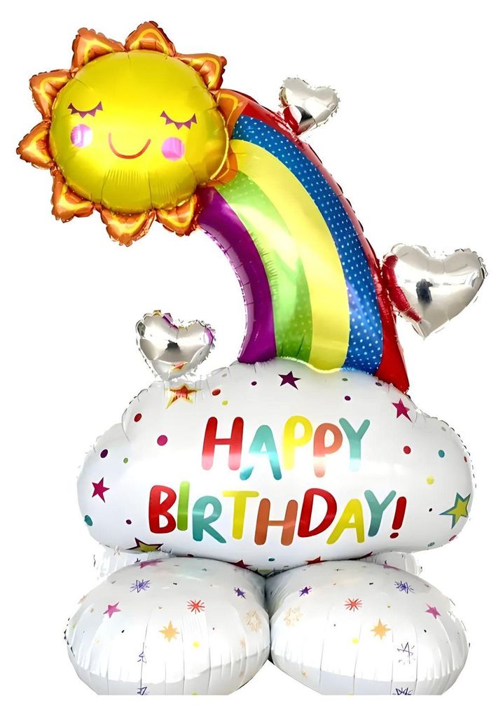 Folienballon stehend, Sonne mit Regenbogen Happy Birthday , Produktbild 