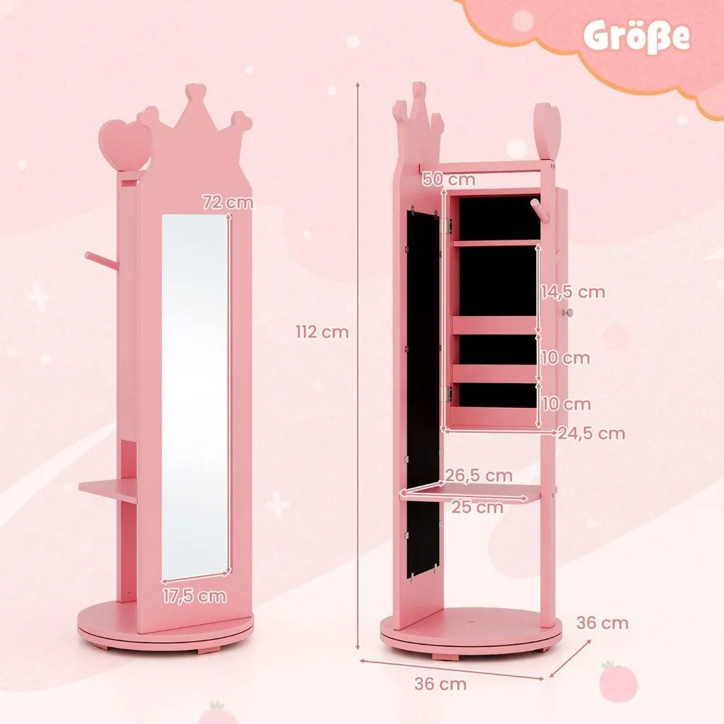 Rangement bijoux enfant 4 en 1 rose : armoire gain de place avec miroir