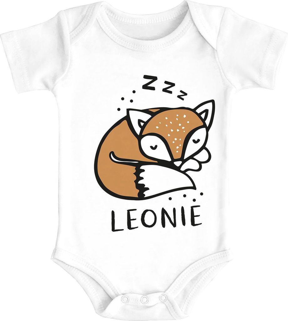 Baby Body mit Namen bedrucken lassen Tiermotive little Fox Fuchs Pinguin Panda personalisiert kurzarm Baumwolle SpecialMe Fuchs 2 weiß 12-18 Monate