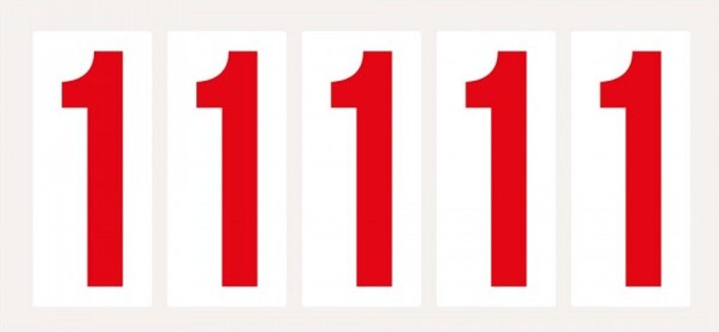 Dreifke Aufkleber I Ziffer 1, weiß/rot, Folie, Schrifthöhe 75mm, 38x88mm, 10...