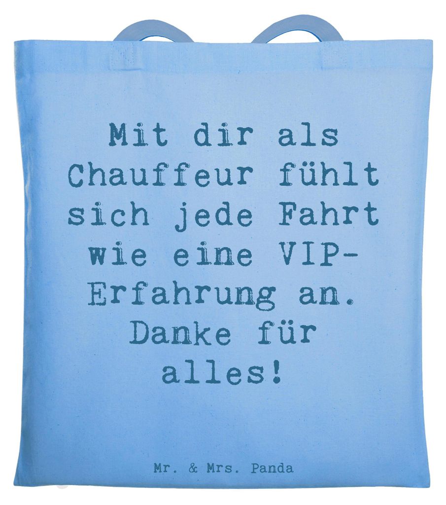 Mr. & Mrs. Panda Tote Bag Spruch VIP Chauffeur - Sky Blue - Geschenk, Bedanken, Wertschätzung, Tasche, Bemühungen, Aufmerksamkeit, Jutebeutel, La...