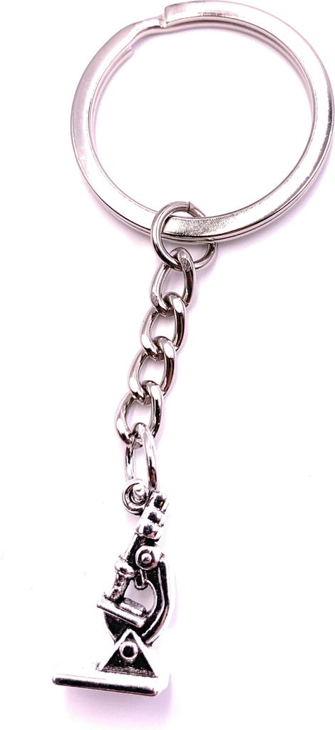 Onwomania Schlüsselanhänger Keychain Silber Metall Mikroskop Uni Forschung Labor Gerät