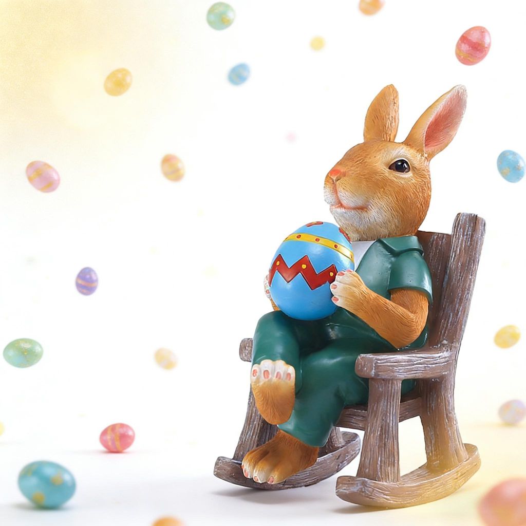 Handbemalte Osterhase Skulptur – Resin, wetterfest, Osterfest Geschenk