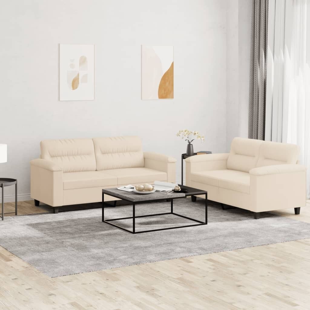 Maison Exclusive - 2-tlg. Sofagarnitur mit Kissen Beige Mikrofasergewebe