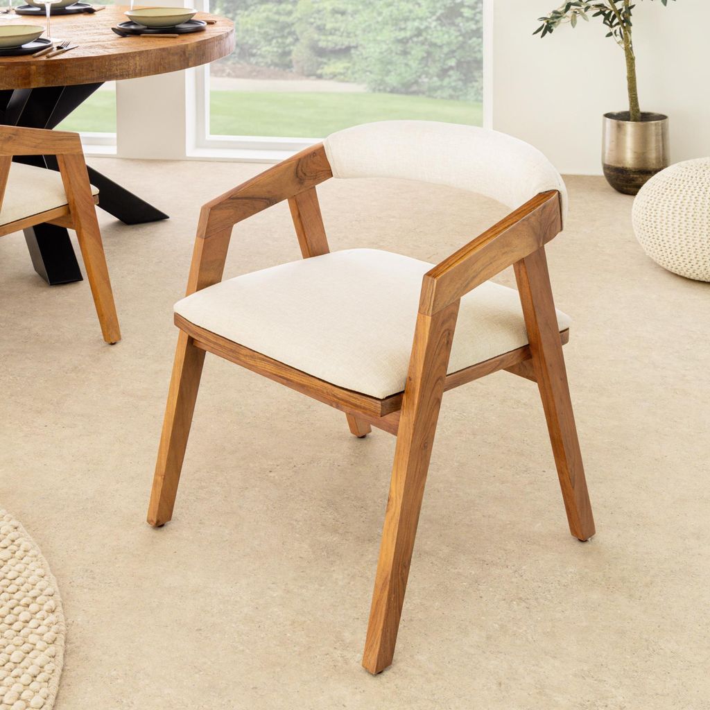riess-ambiente Stuhl MAMMUT beige natur honey finish massives Akazienholz gepolstert mit Armlehnen
