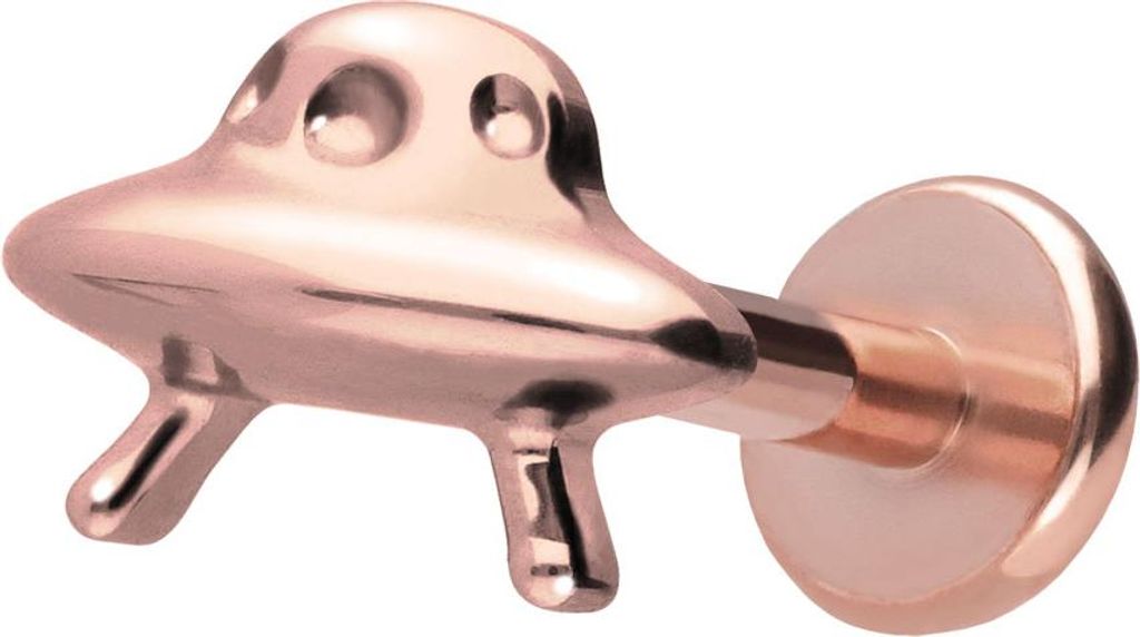 Ohrpiercing, Nasenpiercing Titan Labret mit Push Fit UFO RoséGold Stablänge: 9mm | Stabstärke: 1,2mm