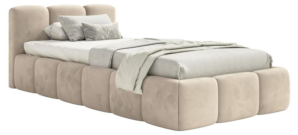 Selsey Cloudy Low – Polsterbett 90x200 cm, Samt Hellbeige