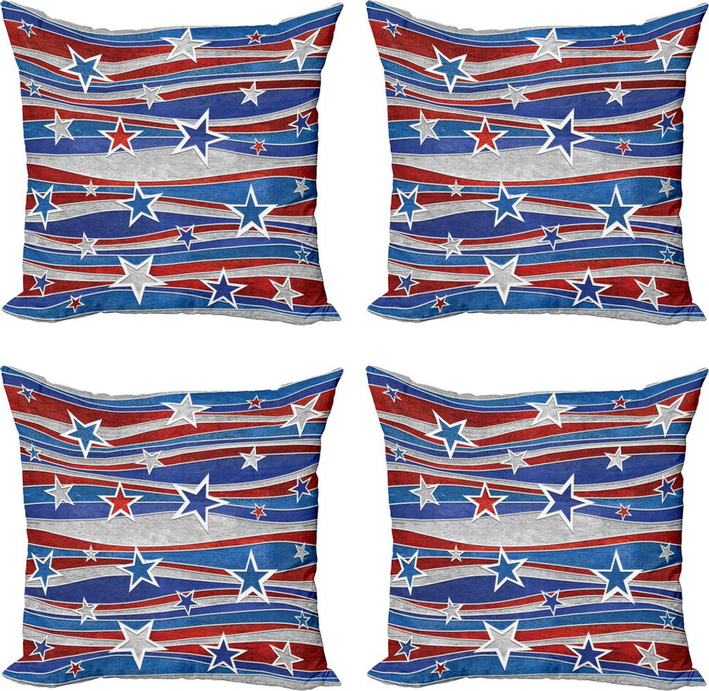 ABAKUHAUS Rustikal Kissenbezug Set (4 Stück), Abstract USA Flag, Moderner Doppelseitiger Digitaldruck, 60 cm x 60 cm, Rot-Blau und Weiß