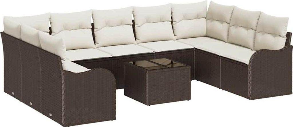 "WINTER SALE" Garten-Sofa-Set - elegantes Design - Sitzgruppe mit Sofa, Tisch - mit Kissen 10 pcs Braun und Weiß Poly Rattan - Terassenmöbel NeuM...