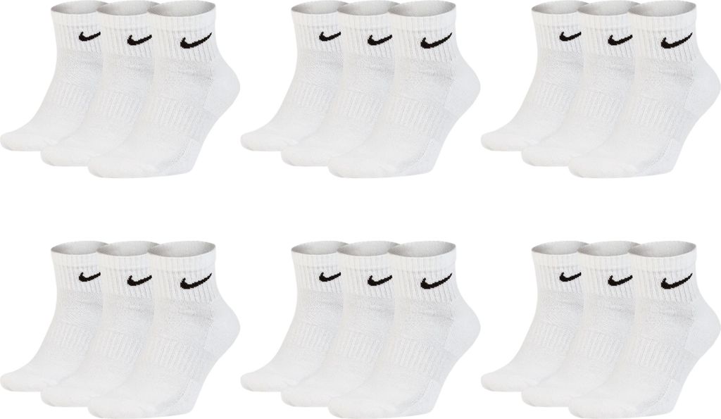 Nike SX7677 Socken Damen Herren Kurz Sportsocken Sparset - Größe: 34-38 - Farbe: 18 Paar weiss