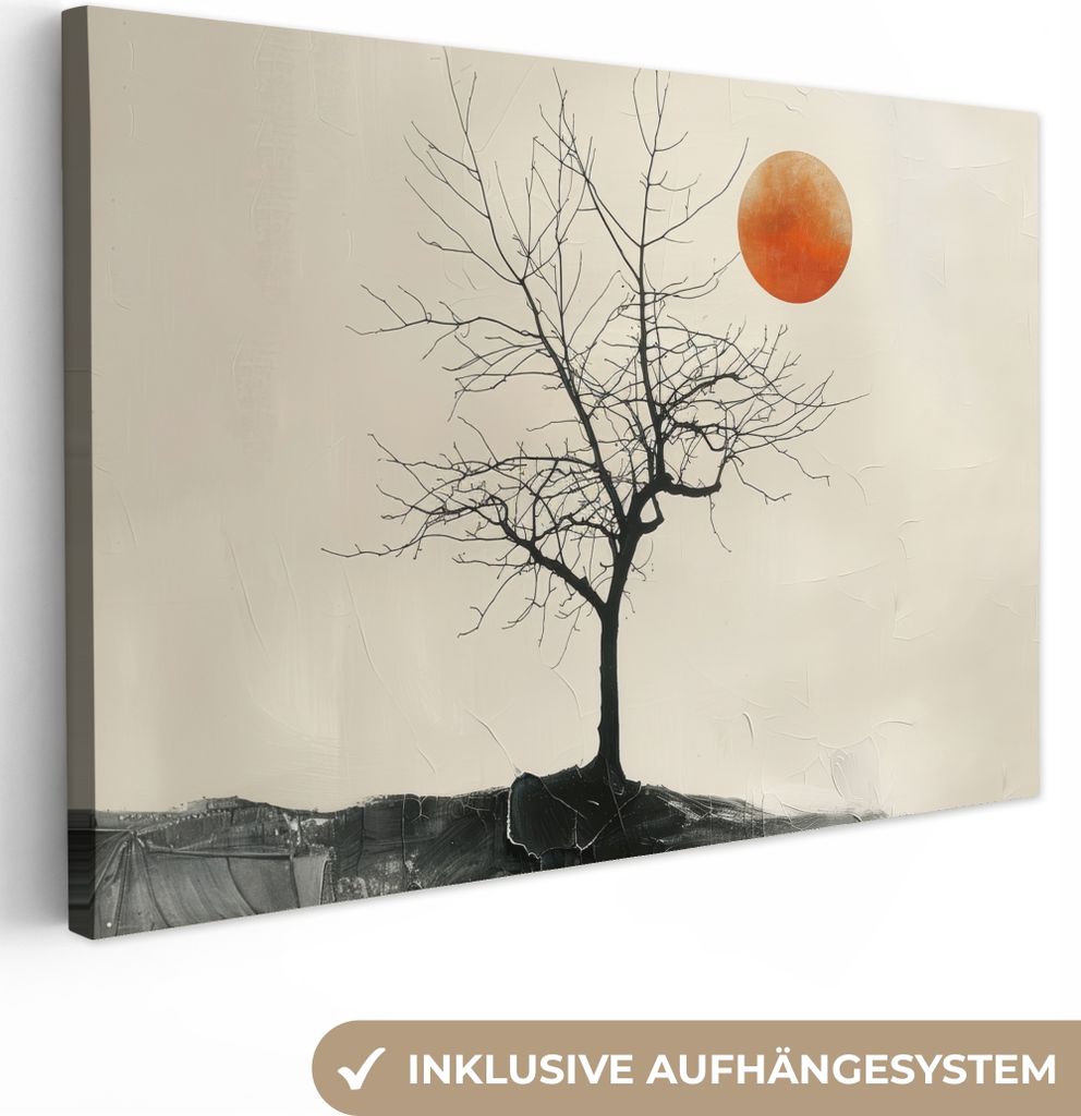 MuchoWow - Leinwandbilder - Baum - Sonne - Modern - Landschaft, Wandbild, Wanddeko Bilder Wohnzimmer, 90x60 cm