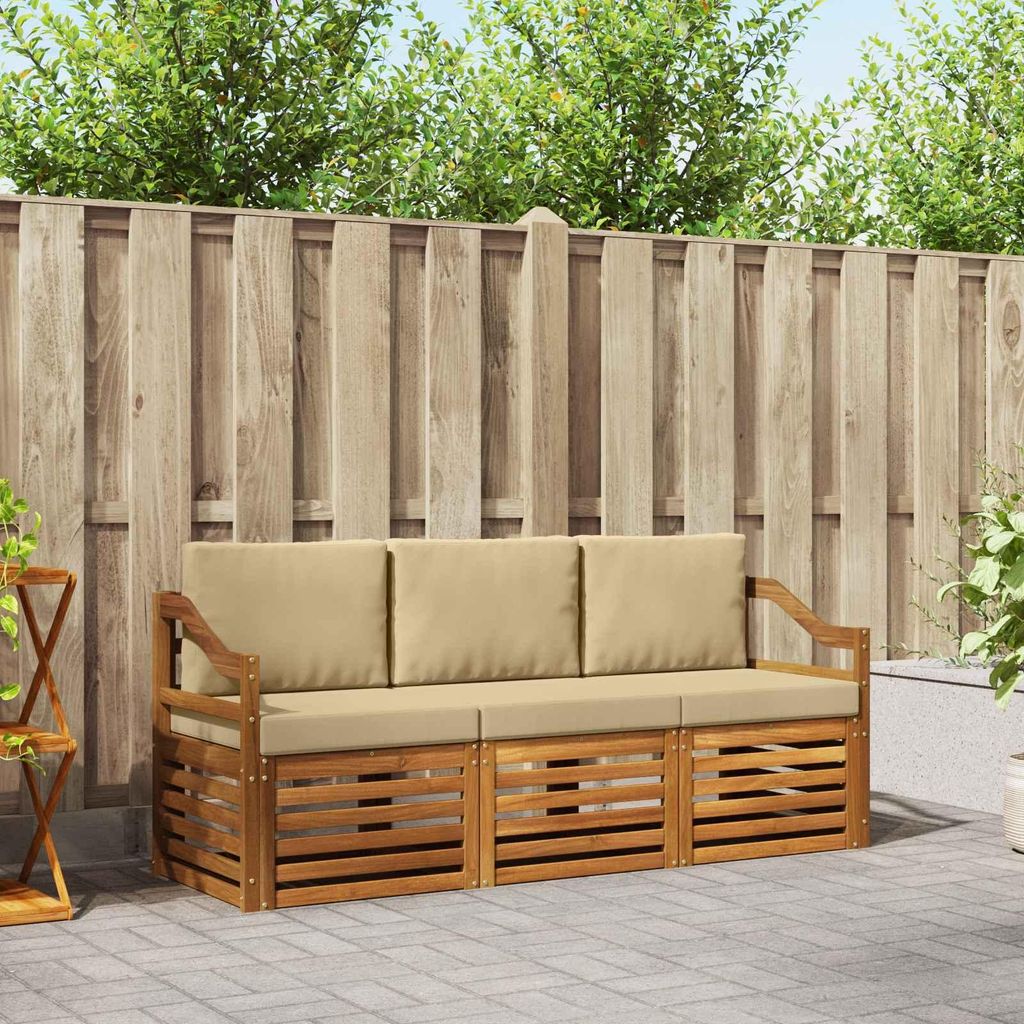 (Robust Möbel)Sofagarnitur - CLORIS - Balkonmöbe/Sitzgruppe - 3 pcs - Moderne Design - Natur und Beige Massivholz Akazie - Gartensofas NeuMö...