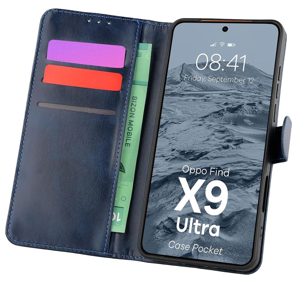 Handyhülle mit Klappe für Oppo Find X9 Ultra, Bizon Case Pocket, Dunkelblau
