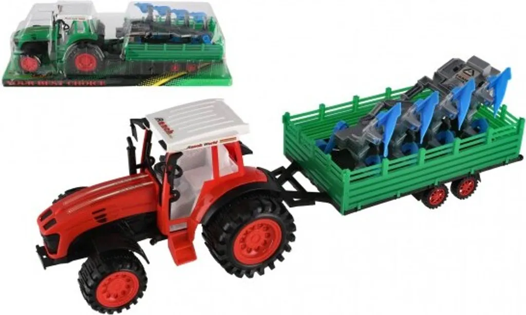 Tracteur agricole jouet 53cm avec charrue et volant directionnel