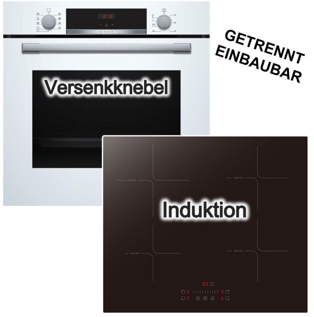 Herdset BOSCH 3D Heißluft Schnellaufheizung Pizzafunktion Hydrolyse + PKM Induktionsfeld Booster Touch Slider