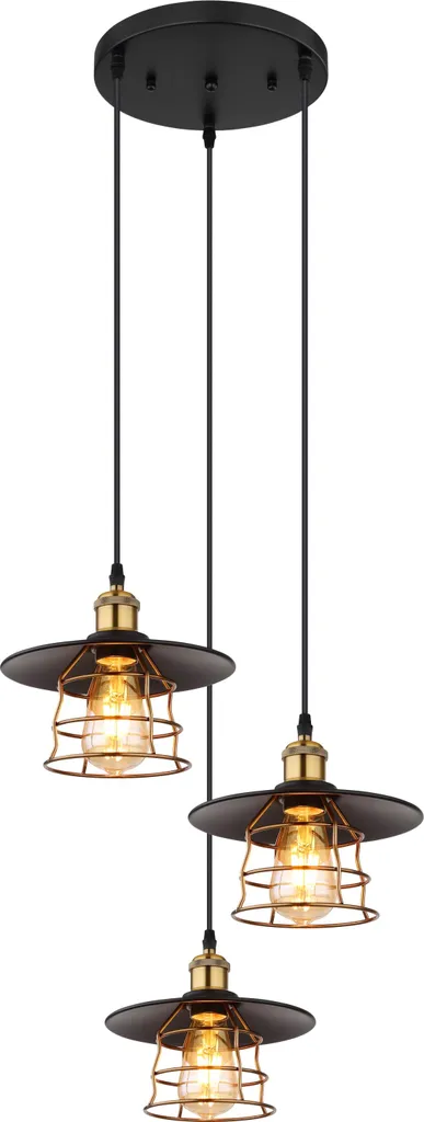 Suspension Réglable pour Plafond Haut Luminaire Noir Métal 3 Lumières