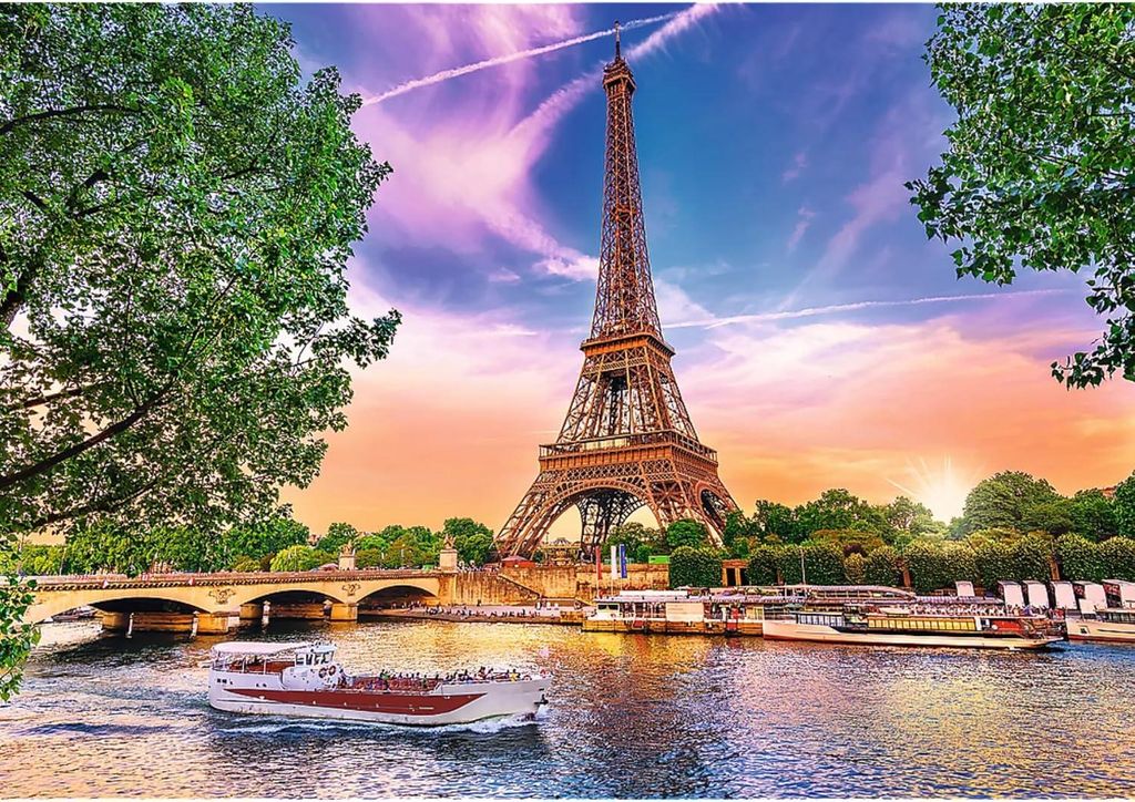 2in1 Puzzleset mit Sortierer - 1000 Teile Sonnenuntergang über Paris