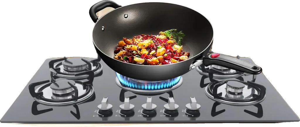 Table de cuisson gaz 5 brûleurs verre noir encastrable pour gaz naturel